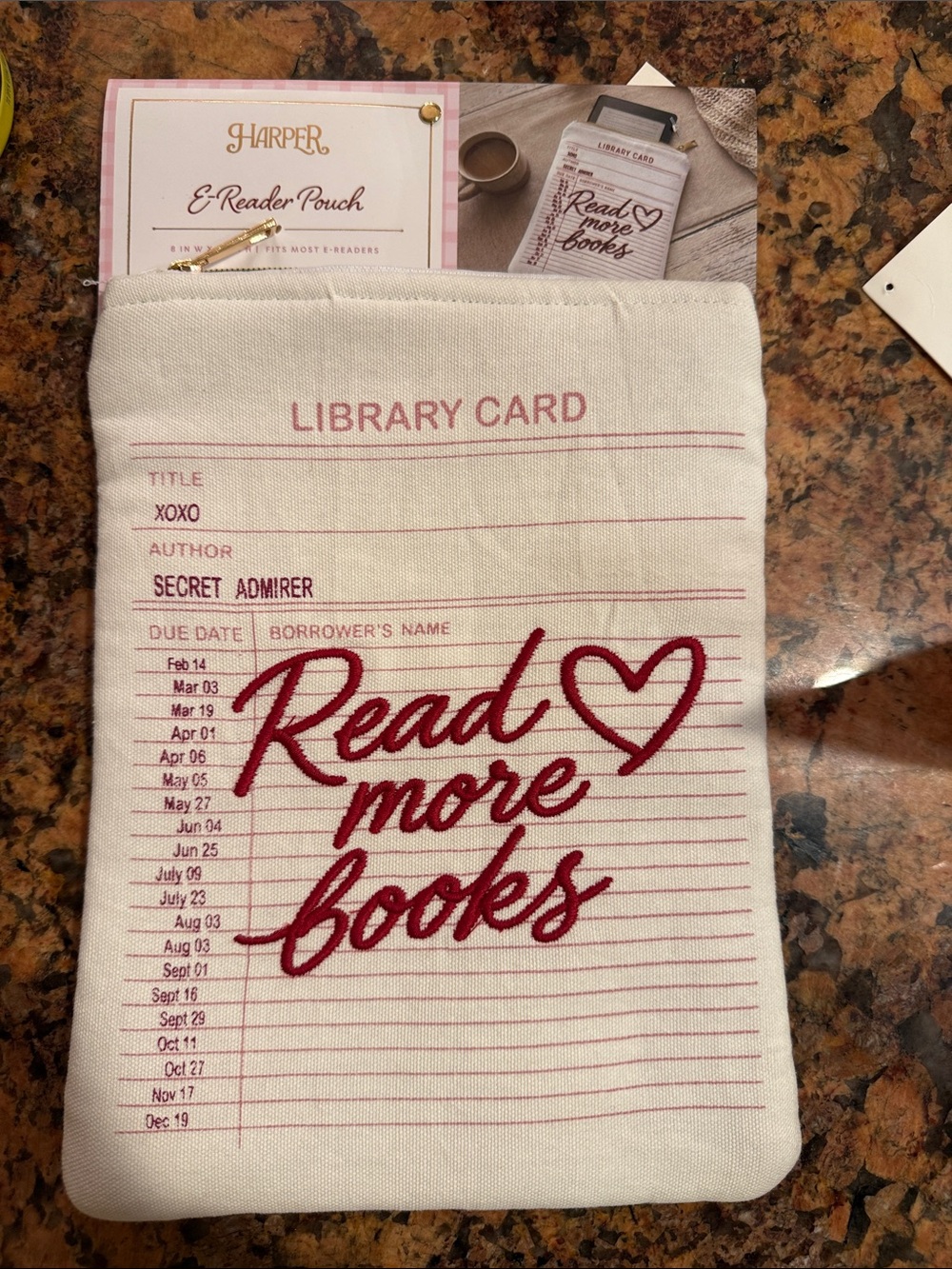 Harper Cream E-Reader Pouch with Red Script 'Read More Books'